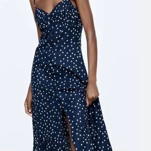 Zara Linen Blend Polkadot Camisole Dress