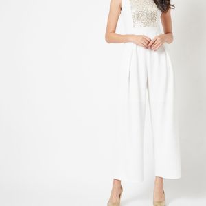 Golden Sequineed White Party Wear Jumpsuit