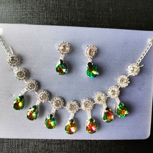 Multicolour Crystal Necklace Set With Earings