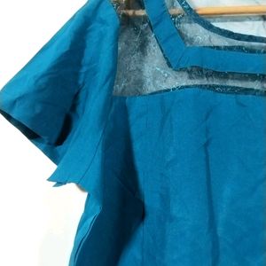 Teal Blue Round Neck Casual Top (Women)