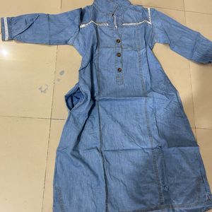 Denim Kurta with 2 Side Pockets |