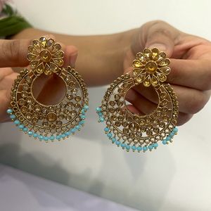 Combo Blue Earrings With Tika & Layer Necklace