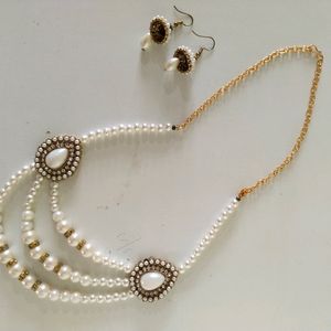 Pearl Necklace With Earrings Set