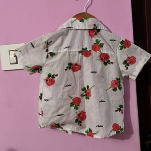 White Floral Print Boys Shirt