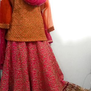 Pink Orange Heavy Embroidery Rahwari Lahenga