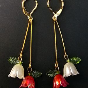 Red And White Bell Lily Earrings 💮