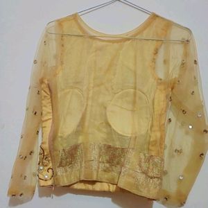 Golden Blouse & Brown Skirt Set For 30 Bust