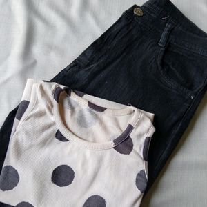 Black/White Top And Straight Fit Jeans