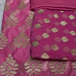 Pink Golden Work Beautiful Duptta 4 Side Lace