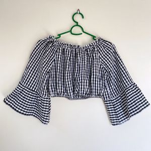 Checkered Off Shoulder Top