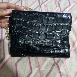 Black Croc Texture Party Wear Sling Bag