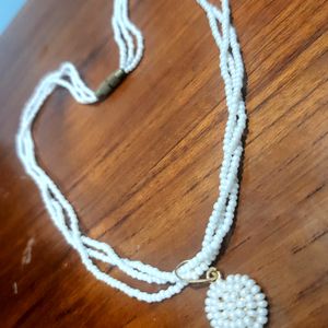 White Beaded Neckpiece | Chain | Mala