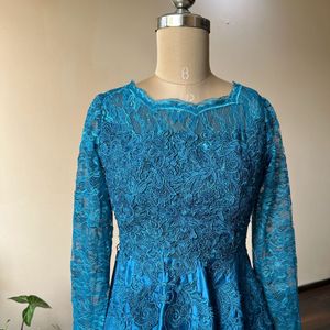 Teal High Low Embellished Gown