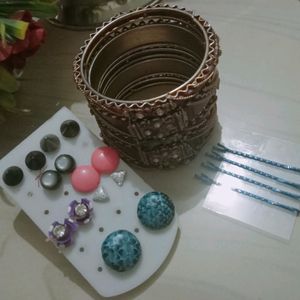 Combo Bangles, 4 Hair Pins Blur Colour and 7pair T