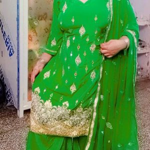 Green Silk Plazzo Kameez Set With Dupatta