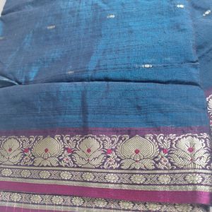 Blue And Maroon Cotton Saree