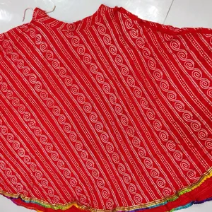 Red Bandhani Print Full Flair Chaniya