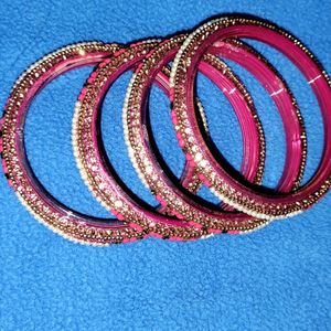 Pink & White 4 Piece Set Bangles With Box