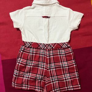 Unisex Baby Check Romper White And Red