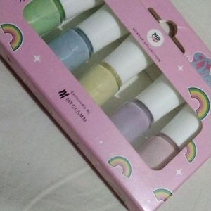 myglamm nail paint 5 colours of pink, purple, green, yellow amd blue new once used