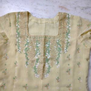 Light yellow embroidery design with square neck