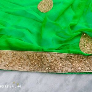 Home Made embroidery green colour designing sari