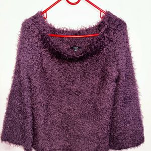 Branded Off Shoulder Purple Warm Sweater