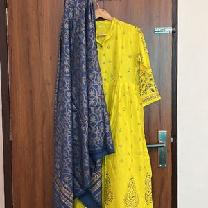 Stylish Yellow Anarkali Kurta With Duppta