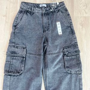 Branded Charcoal Cargo Denim