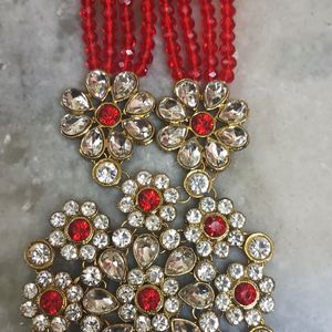 A Red Beads Jewellery with heavy locket& earrings