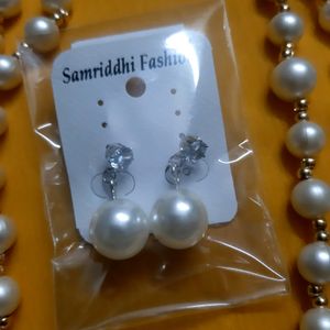 2 Layer Pearl Necklace With Earrings Free