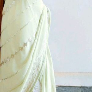 White And Green Embroidered Beautiful Churidhar