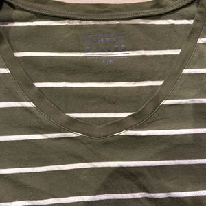 Olive Green Tshirt With White Stripes