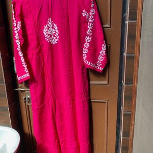 Beautiful Hot Pink Chikankari Kurta