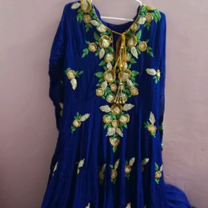 Blue Embroidery Kurti Set With Dupatta