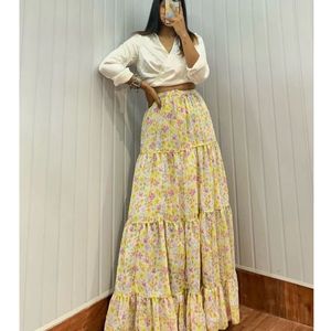 Trendy Yellow Flowering Skirt