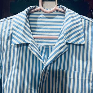 Oversized Blue And White Striped Shirt 👔