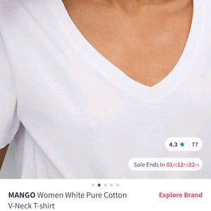 Mango V Neck White Top