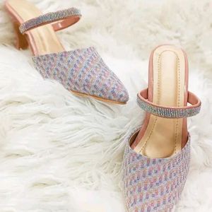 Shimmery Pink Kitten Mules