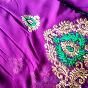 Purple Saree With Green Border