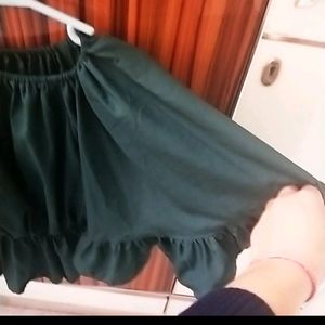 Off Shoulder Green Flared Sleeves Elasticated Top