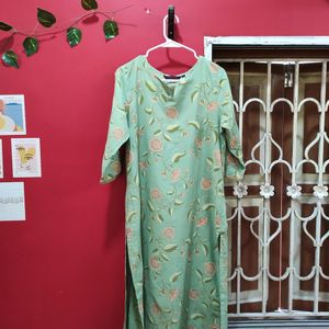 Pantaloons Floral Print Green Kurta In Size L