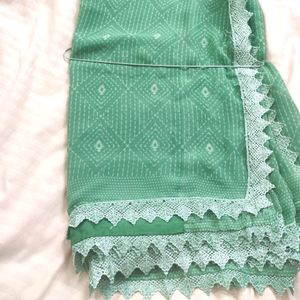 Beautiful Batik Chikankari Print Saree Pista Color