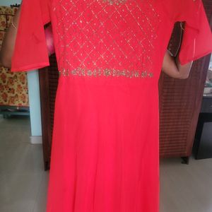 Long Kurta Gown With Beads Work,Dupatta