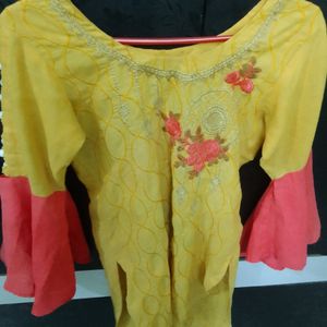 Yellow Multi Disign Kurti