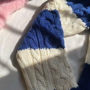 White & Blue Cable Knitted Sweater