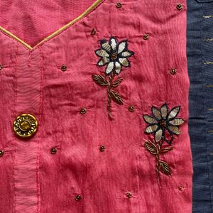 Pink And Blue Kurta Set For Women