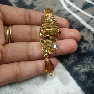 Golden Earrings With Cute Maang Teeka