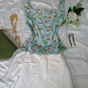 y2k Lettuce Hem Floral Top