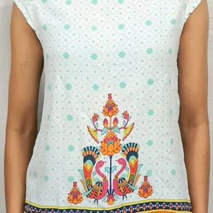 Women's Ethnic Peacock Print Cotton Top